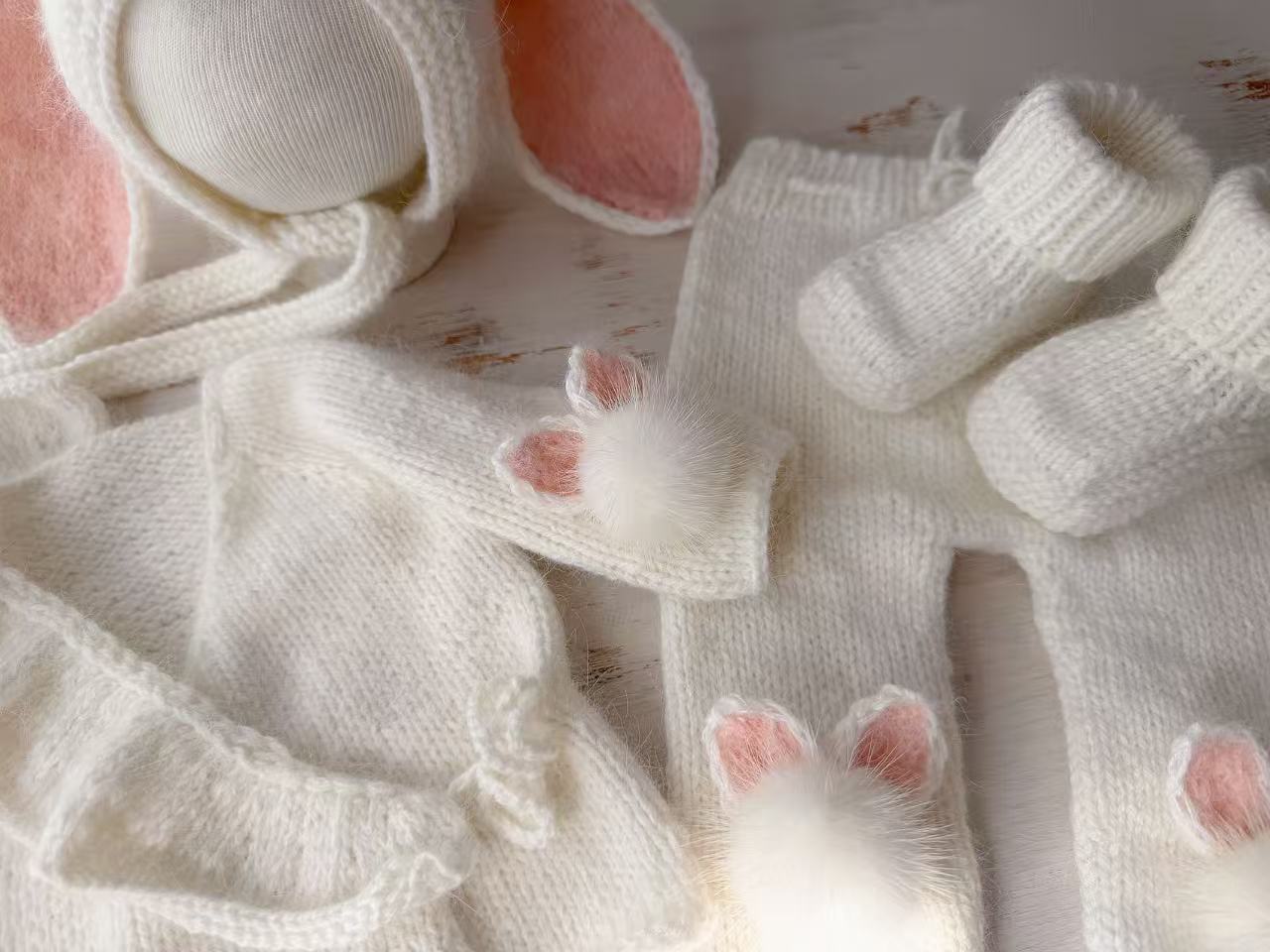 Handmade Knitted Bunny Outfit Set - Newborn Photography Costume - Image 4